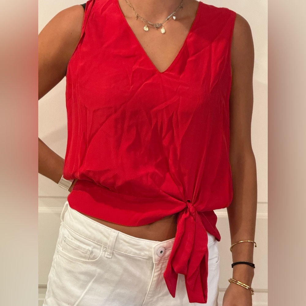 Amanda Uprichard Vivid Red Tie-Front Tank Top